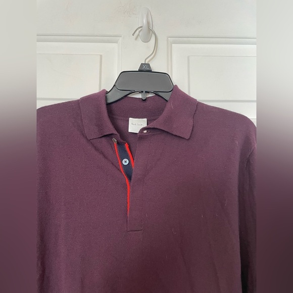 Paul Smith Men’s Collared Button Down Sweater Size XL Wine 100% Merino Wool - Picture 2 of 6